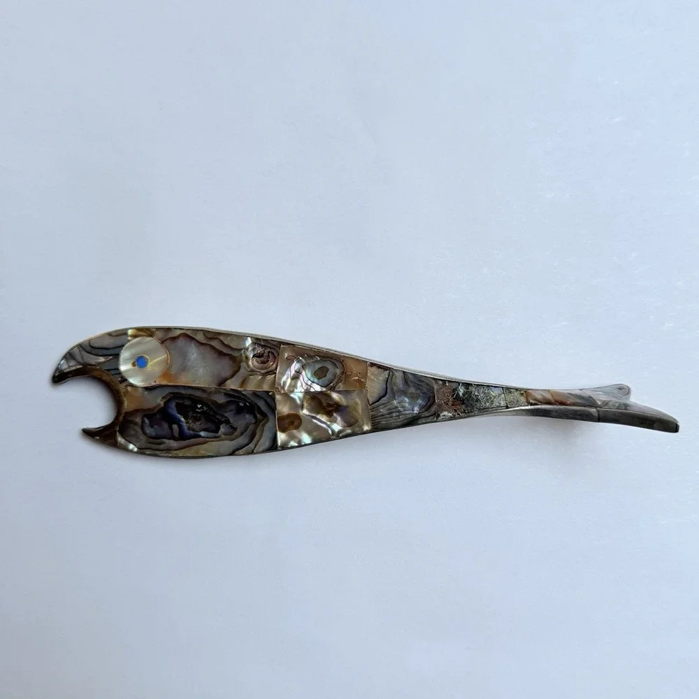Silver Abalone Fish Bottle Opener Mid Century Barware Gift Decor Coastal